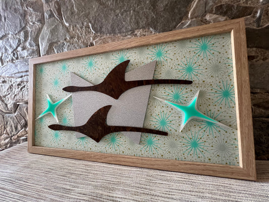 Framed Atomic Age Pair Of Gulls In Flight. Free Shipping Within Australia.