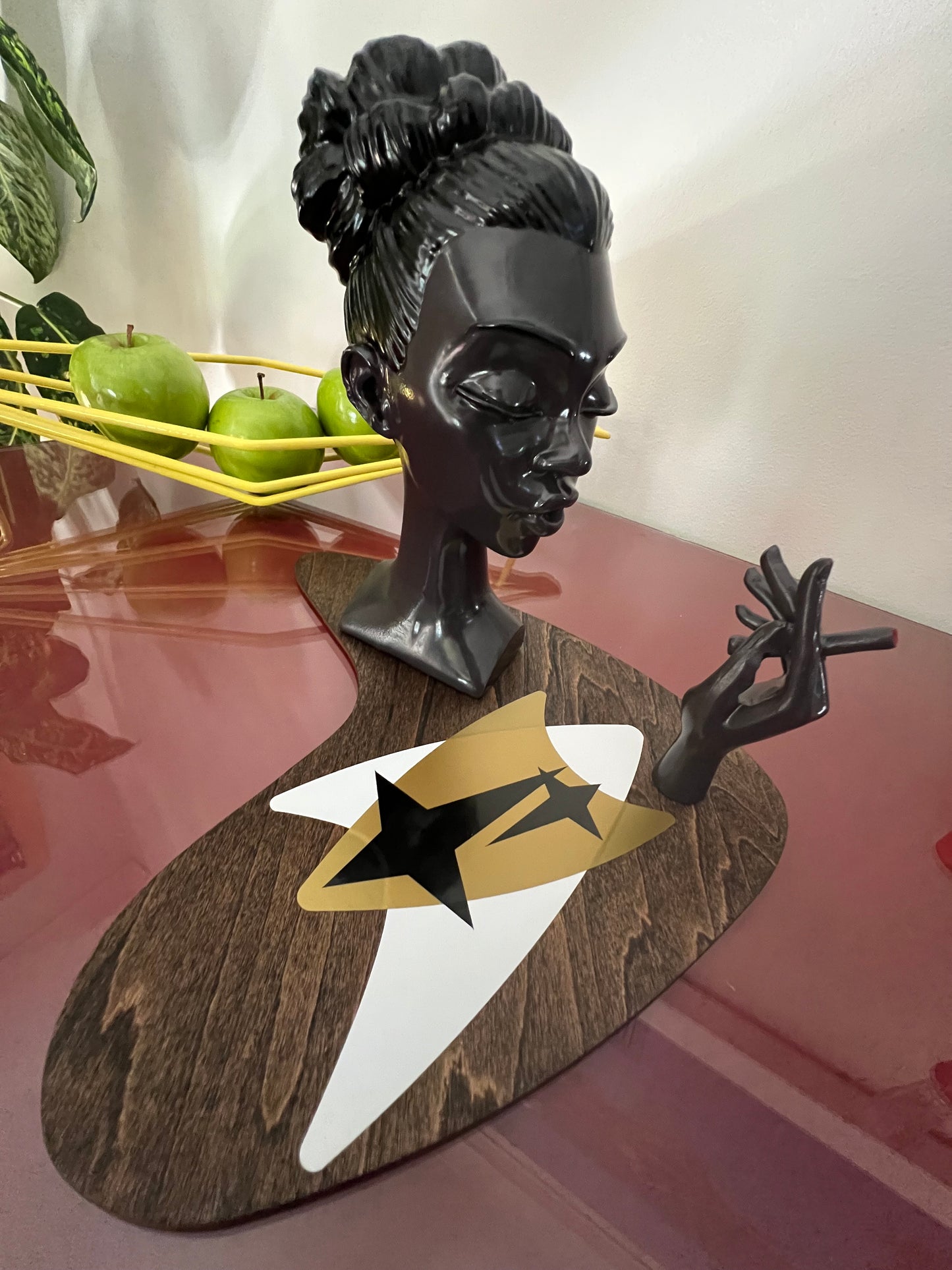 Vintage Style Lady Head Incense Burner, Smoking Woman, on Midcentury Modern Birch Base. FREE SHIPPING.