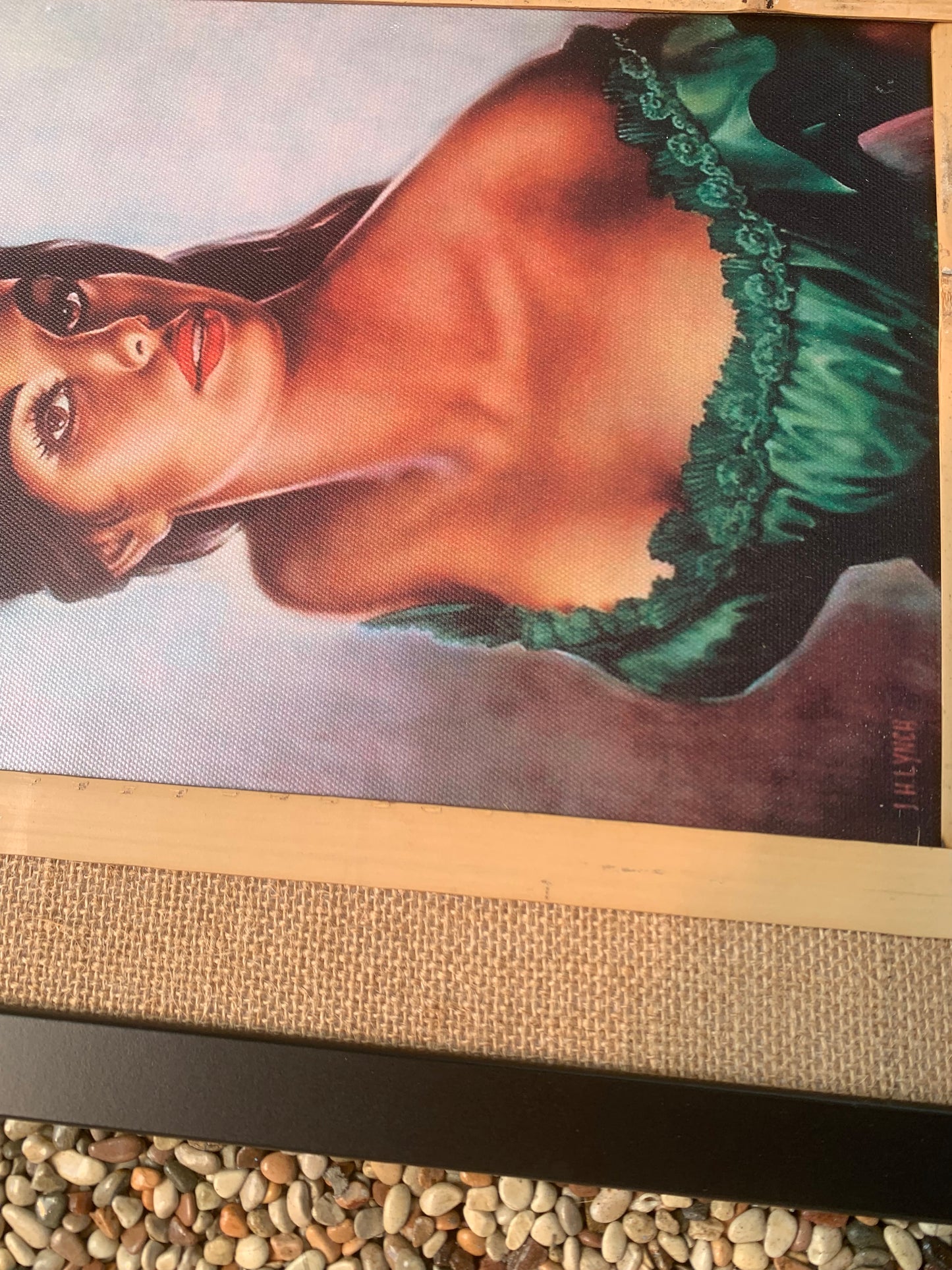 JH Lynch Tina In A Green Dress Framed Canvas. Includes Shipping Within Australia.
