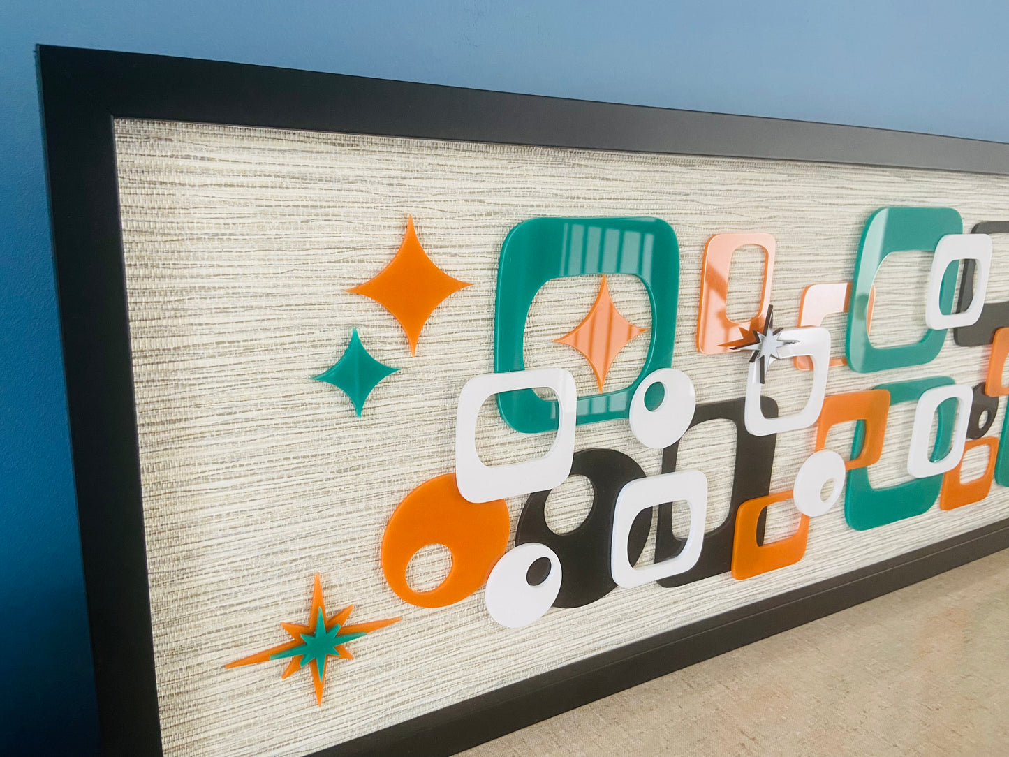 Retro Coast Midcentury Laser Cut Acrylics Backed On Vintage Seagrass
