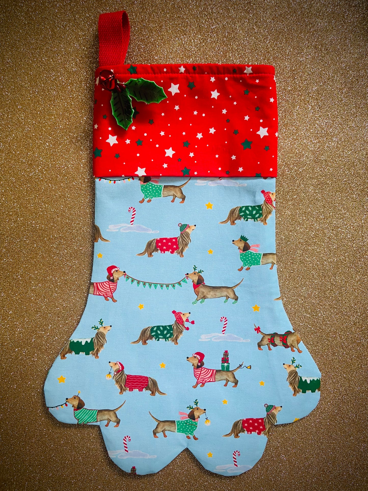 Retro Coast Designed & Hand Made Fur Baby Santa Paws Stocking