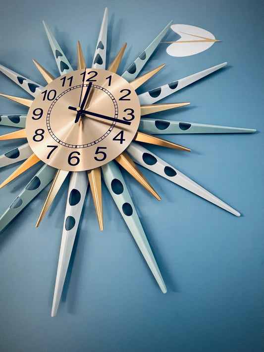 Large Starburst Clock. Midcentury Modern Era. SHIPPED FREE WITHIN AUSTRALIA.