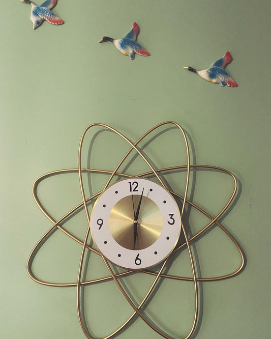 Golden Atomic Age Starburst Clock. Includes Shipping Within Australia.