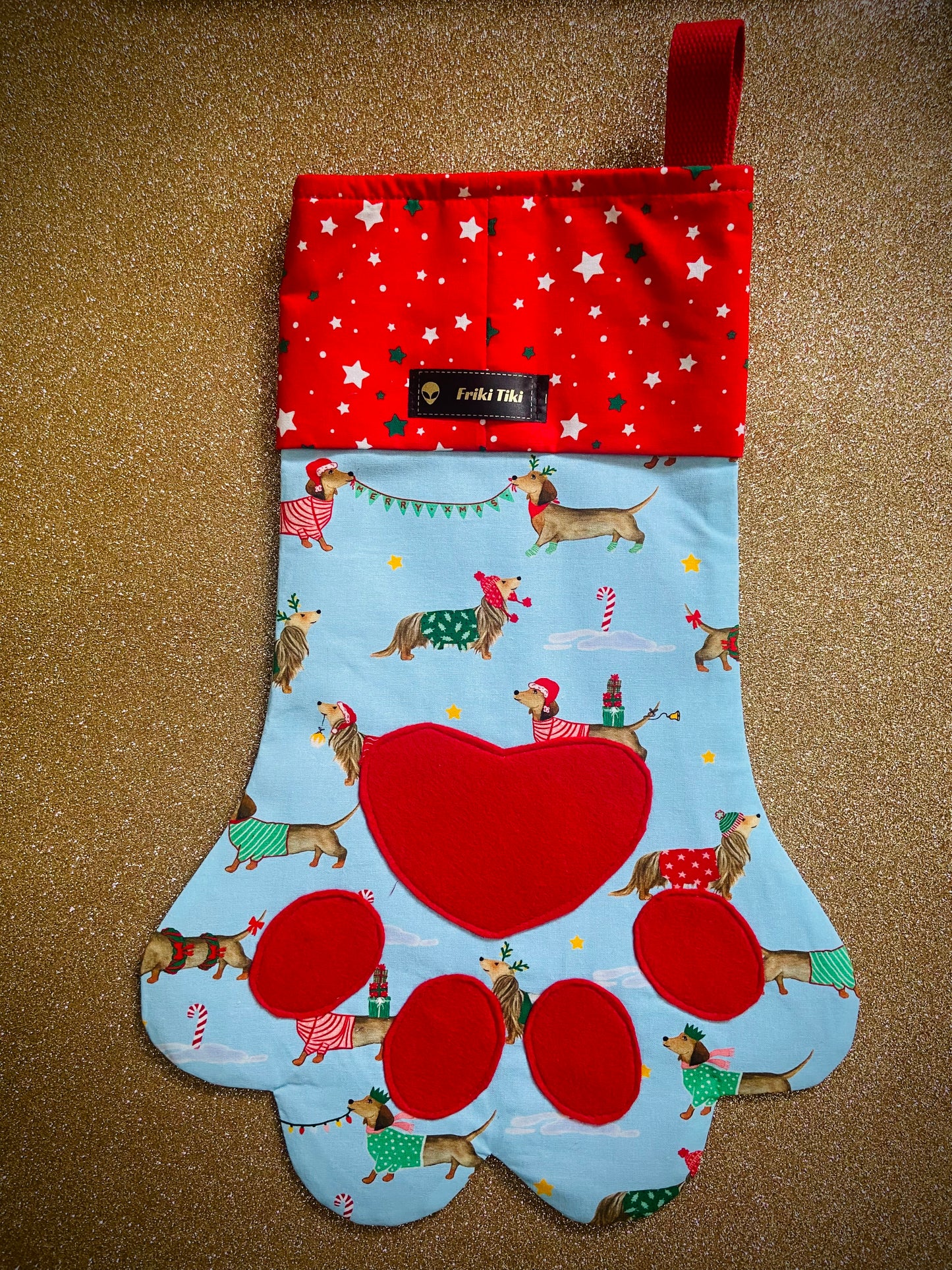 Retro Coast Designed & Hand Made Fur Baby Santa Paws Stocking