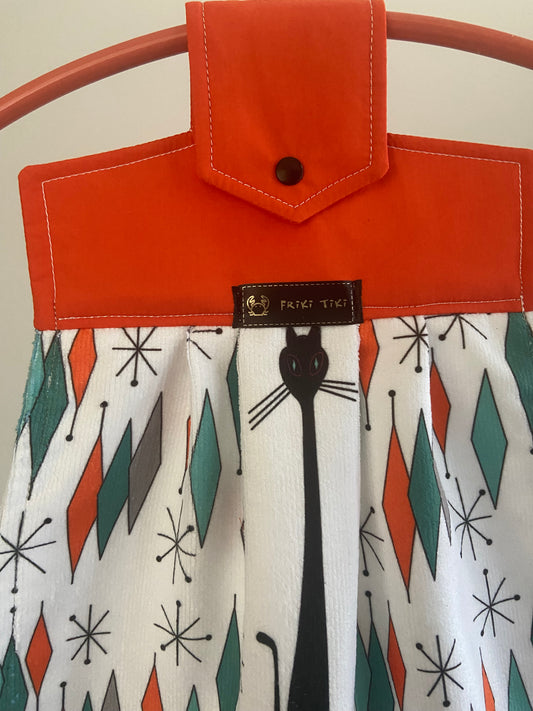 Retro Coast Atomic Age Hand Towel With Black Cat. Free Shipping Within Australia.