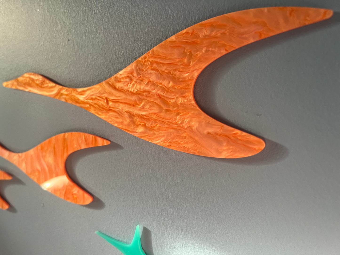 Abstract Flying Ducks, Set of 3 With Elongated Diamonds