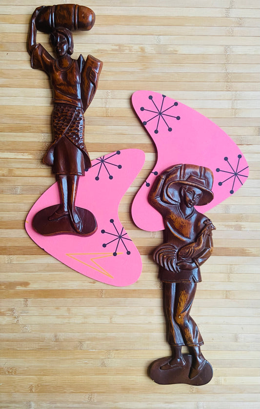 Atomic Age Vintage Monkey Pod Carvings. Tiki Bar Art. FREE Shipping Applies Within Australia.