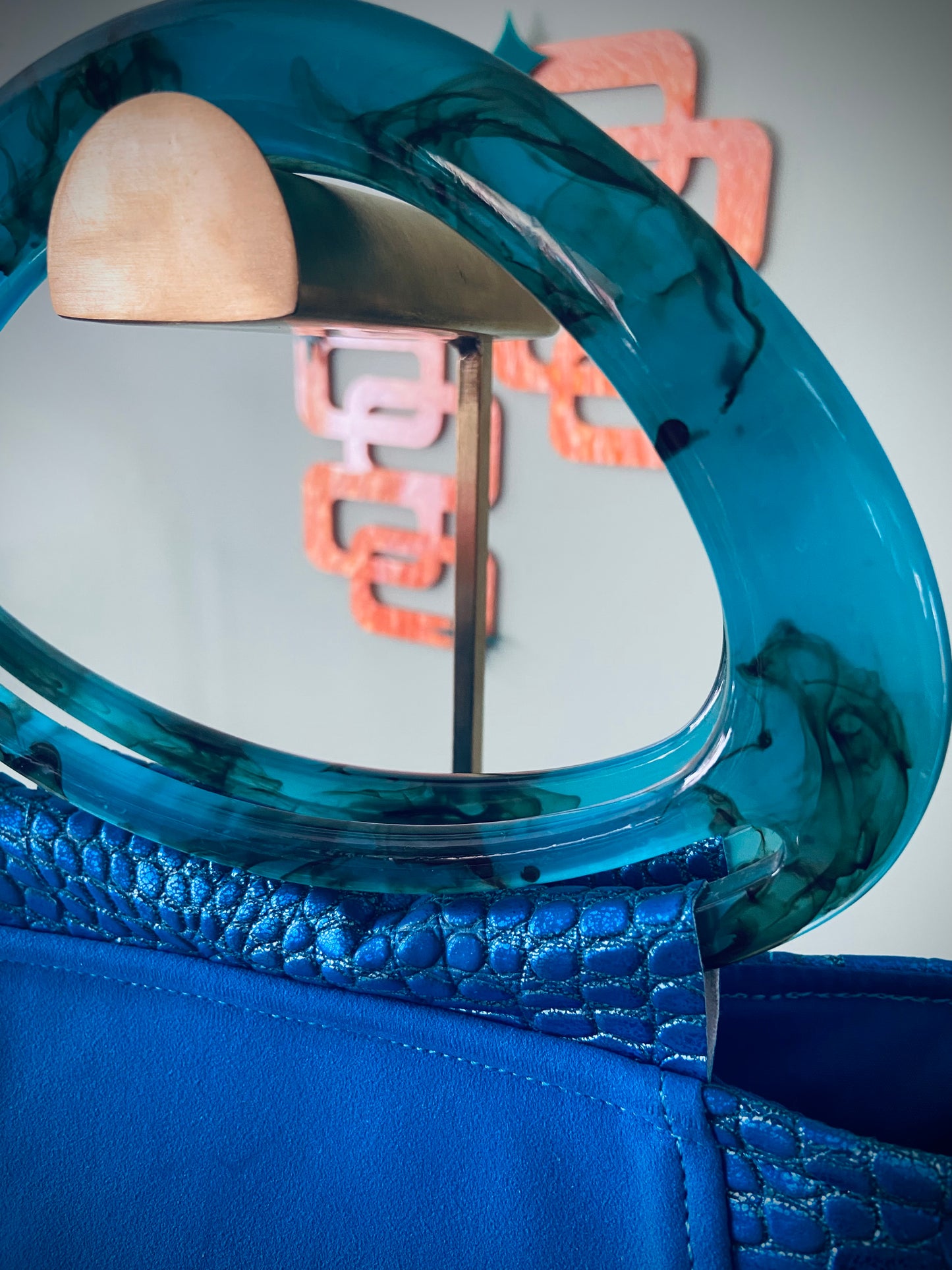 Retro Coast Midcentury Blue Tortoise Shell Hand Bag.