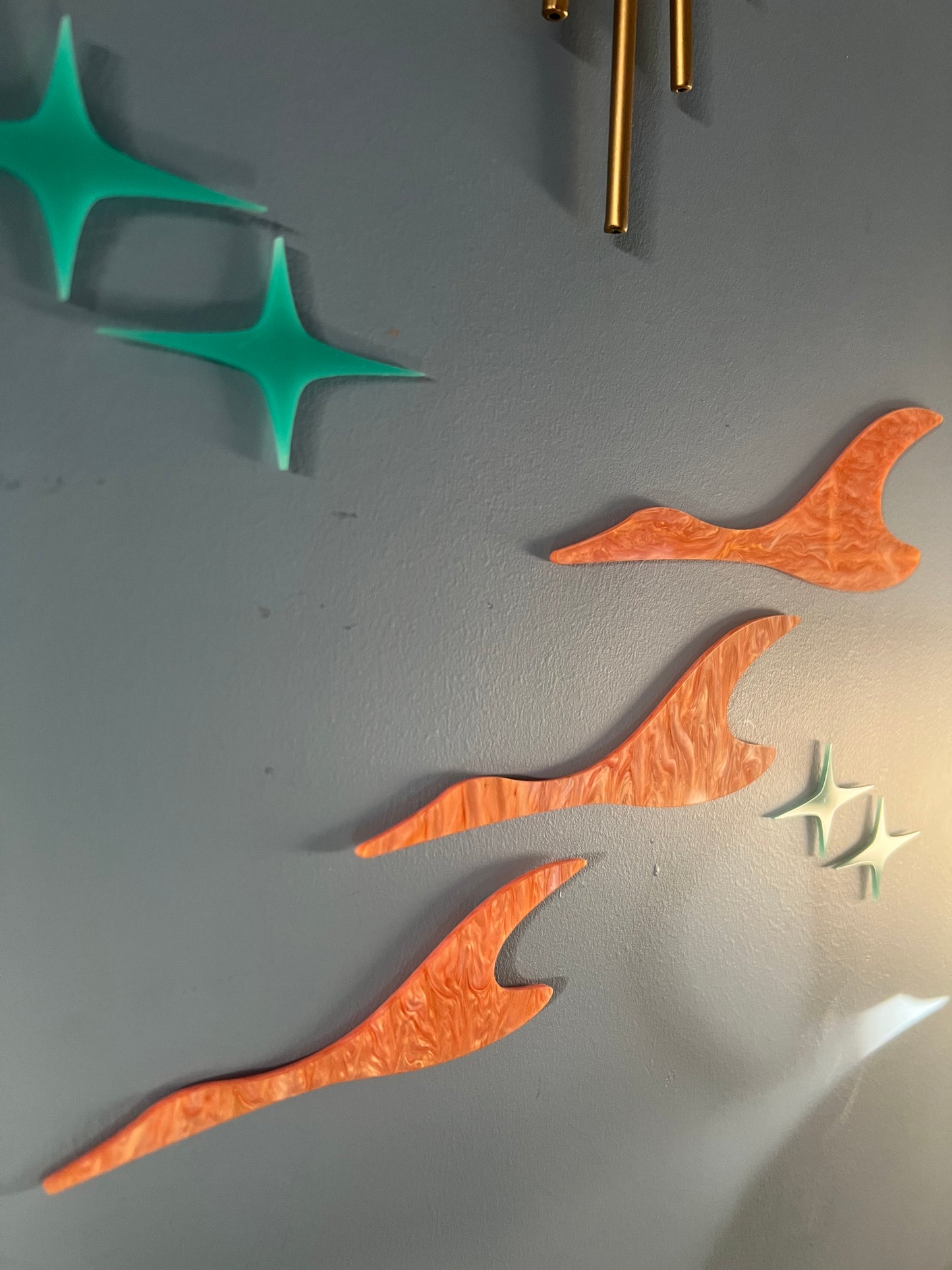 Abstract Flying Ducks, Set of 3 With Elongated Diamonds