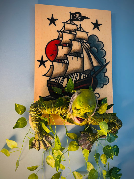Creature Emerging From Sea With Trad Tattoo Ship- Wall Hanging. FREE shipping within Australia