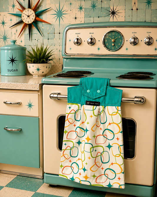 Retro Coast Atomic Age Hand Towel. Free Shipping Within Australia.