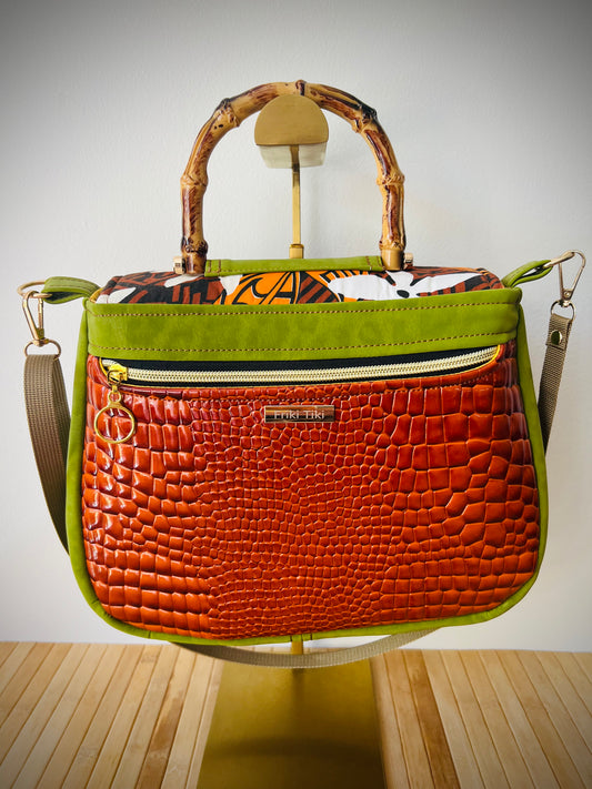 Tiki Pinup Girl Handbag With Shoulder Strap. Meticulously Hand Cut & Sewn On The Sunshine Coast. Free Shipping Within Australia.