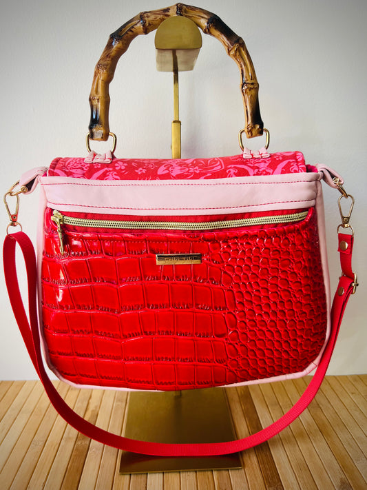 Tiki Pinup Girl Handbag With Shoulder Strap. Meticulously Hand Cut & Sewn On The Sunshine Coast. Free Shipping Within Australia.