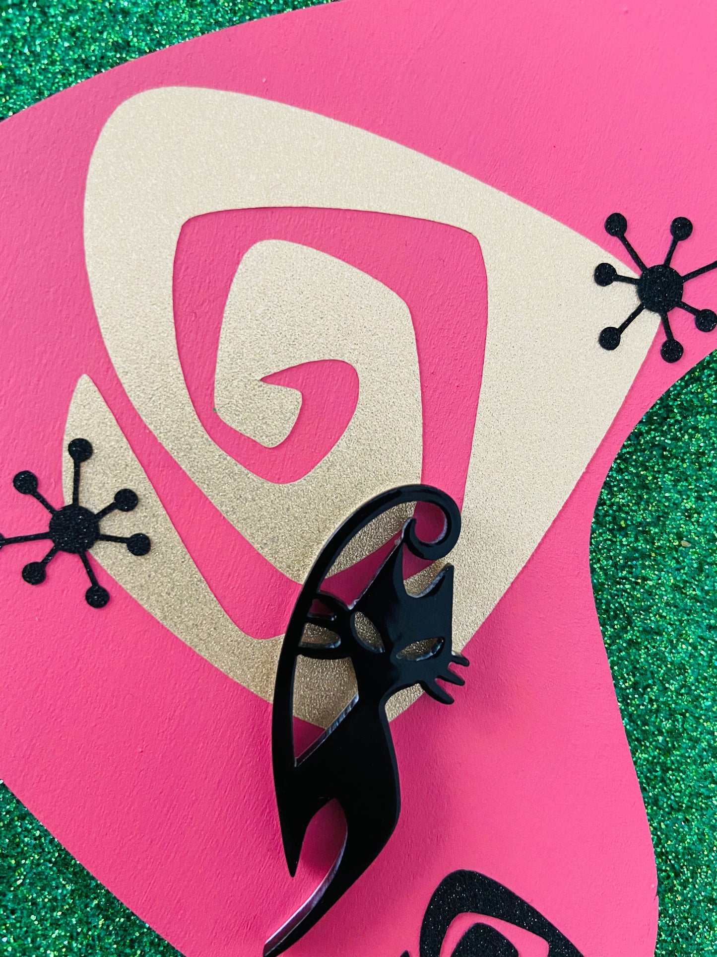 Pair of Pink Retro Black Kitties on Kidney Shape