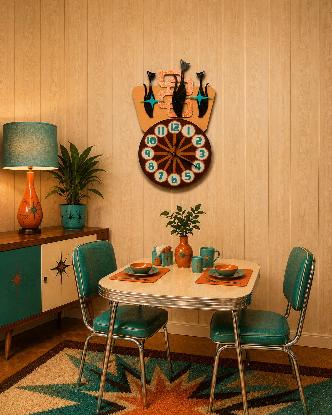 Midcentury Style Sexton Cat Clock. Includes Shipping Within Australia.