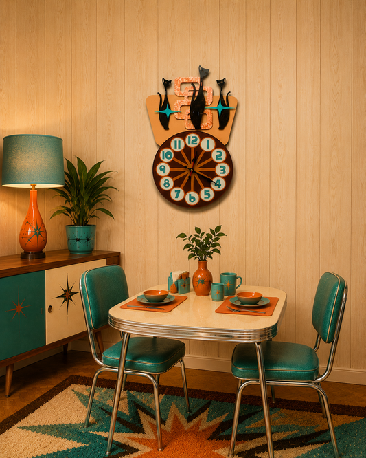 Midcentury Style Sexton Cat Clock. Includes Shipping Within Australia.