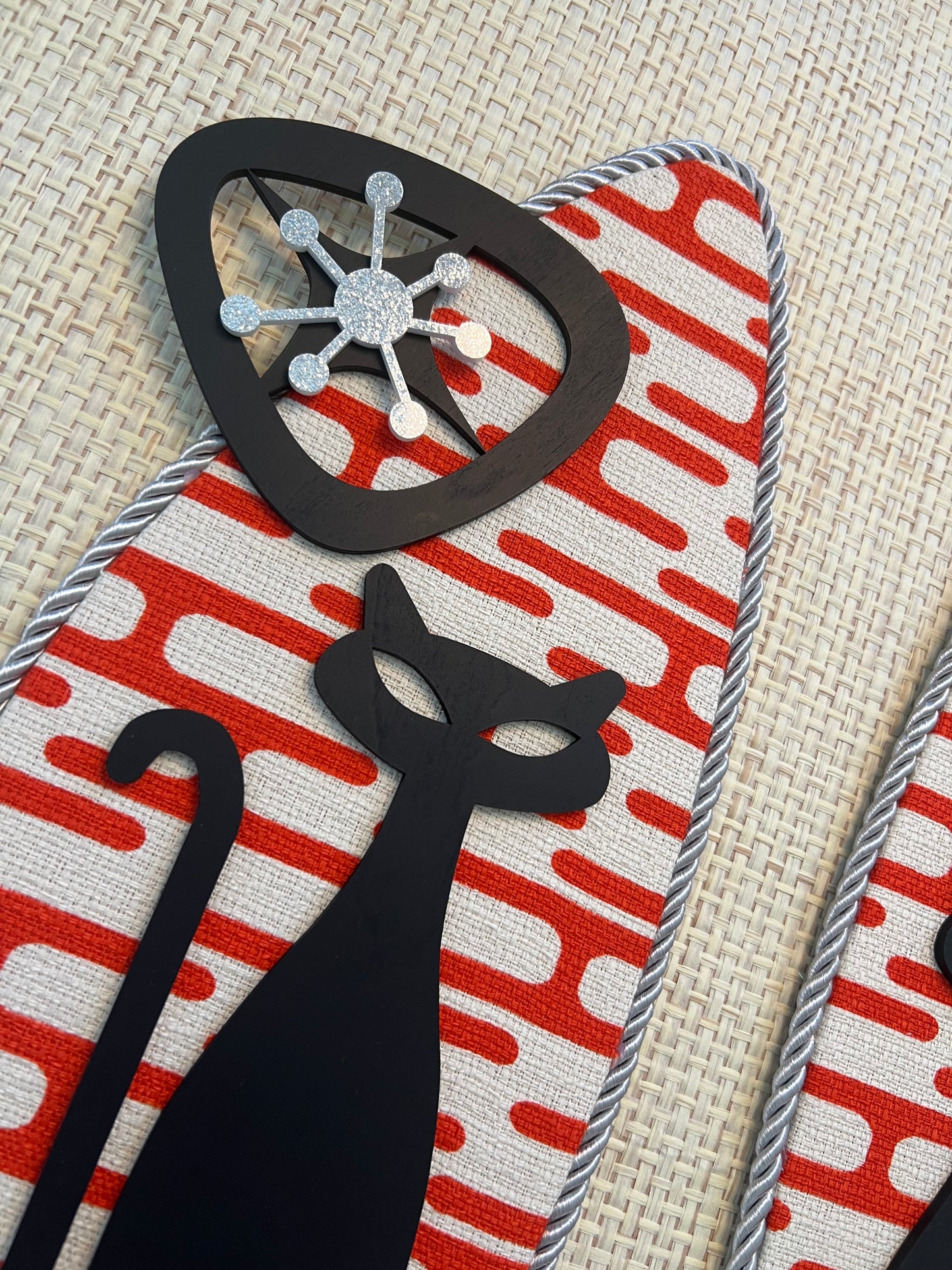 Pair Of Atomic Age Cat Wall Hangings. Meticulously Hand Crafted. FREE post within Australia.