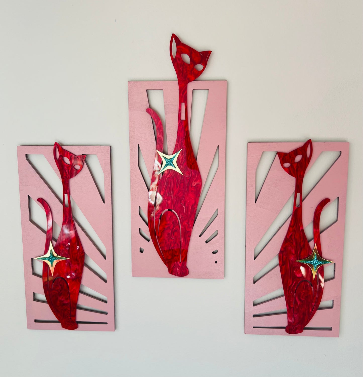 Midcentury Modern, Atomic Age Design Set of Sexton Cats. Includes Shipping Within Australia.