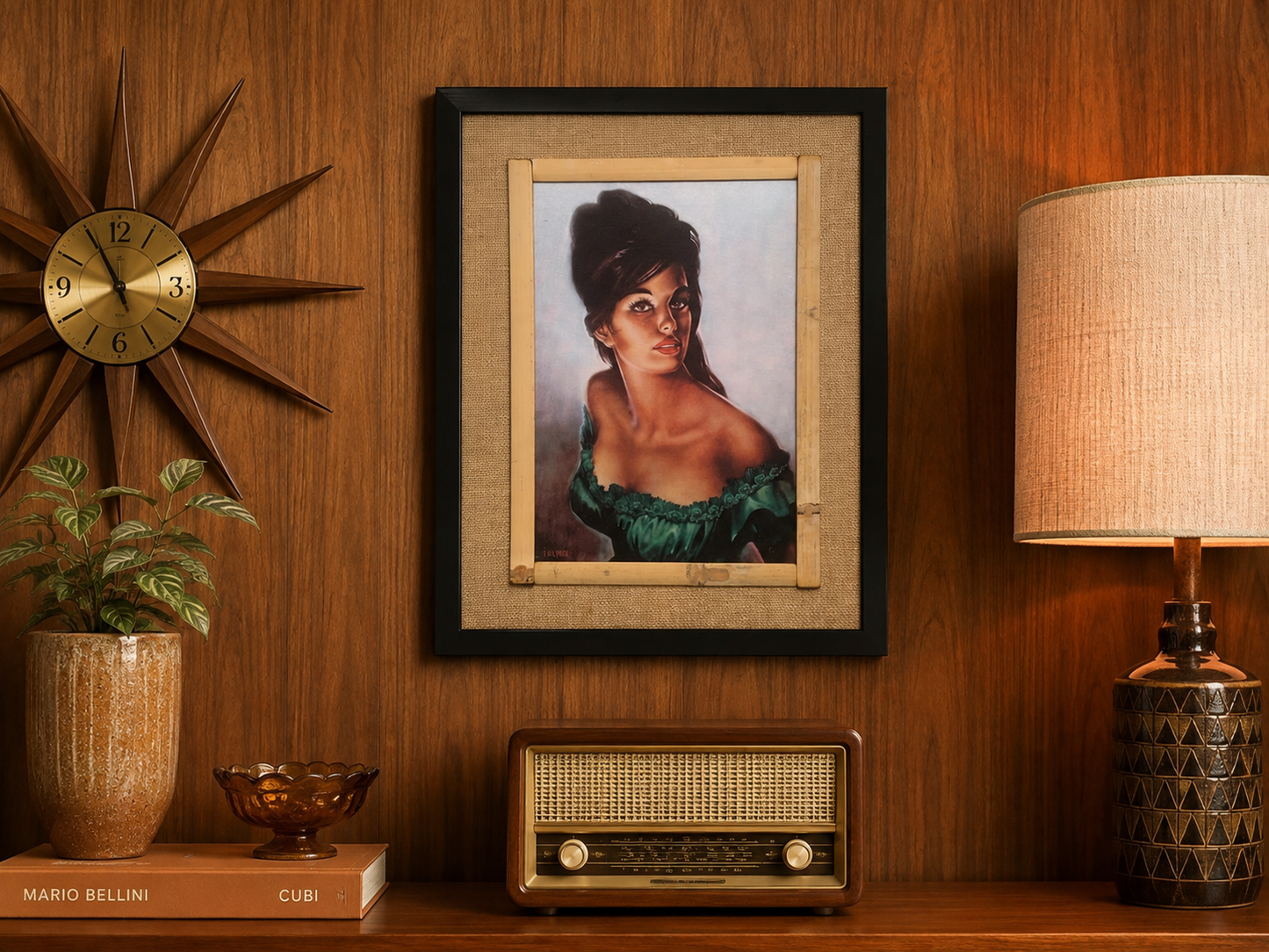 JH Lynch Tina In A Green Dress Framed Canvas. Includes Shipping Within Australia.