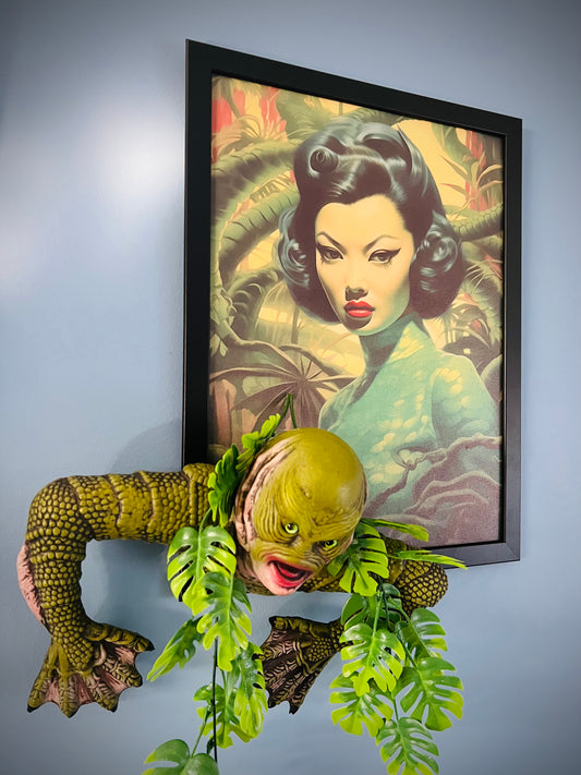Creature Meets Exotic Lady Wall Hanging. FREE SHIPPING.
