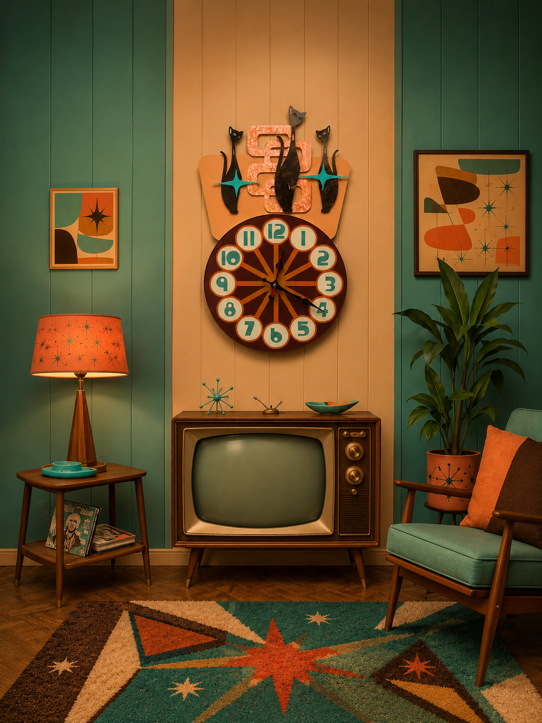 Midcentury Style Sexton Cat Clock. Includes Shipping Within Australia.