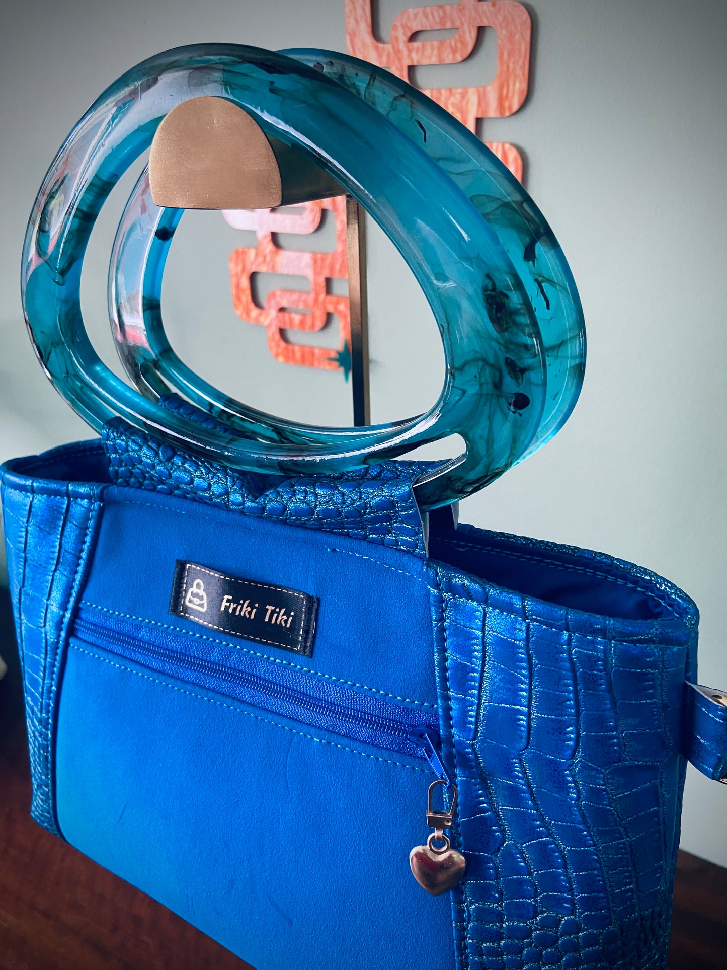 Retro Coast Midcentury Blue Tortoise Shell Hand Bag.