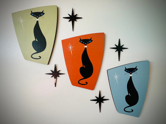 Atomic Age Cats. 3 Pieces With 2 Black Atomic Nodes. FREE SHIPPING.
