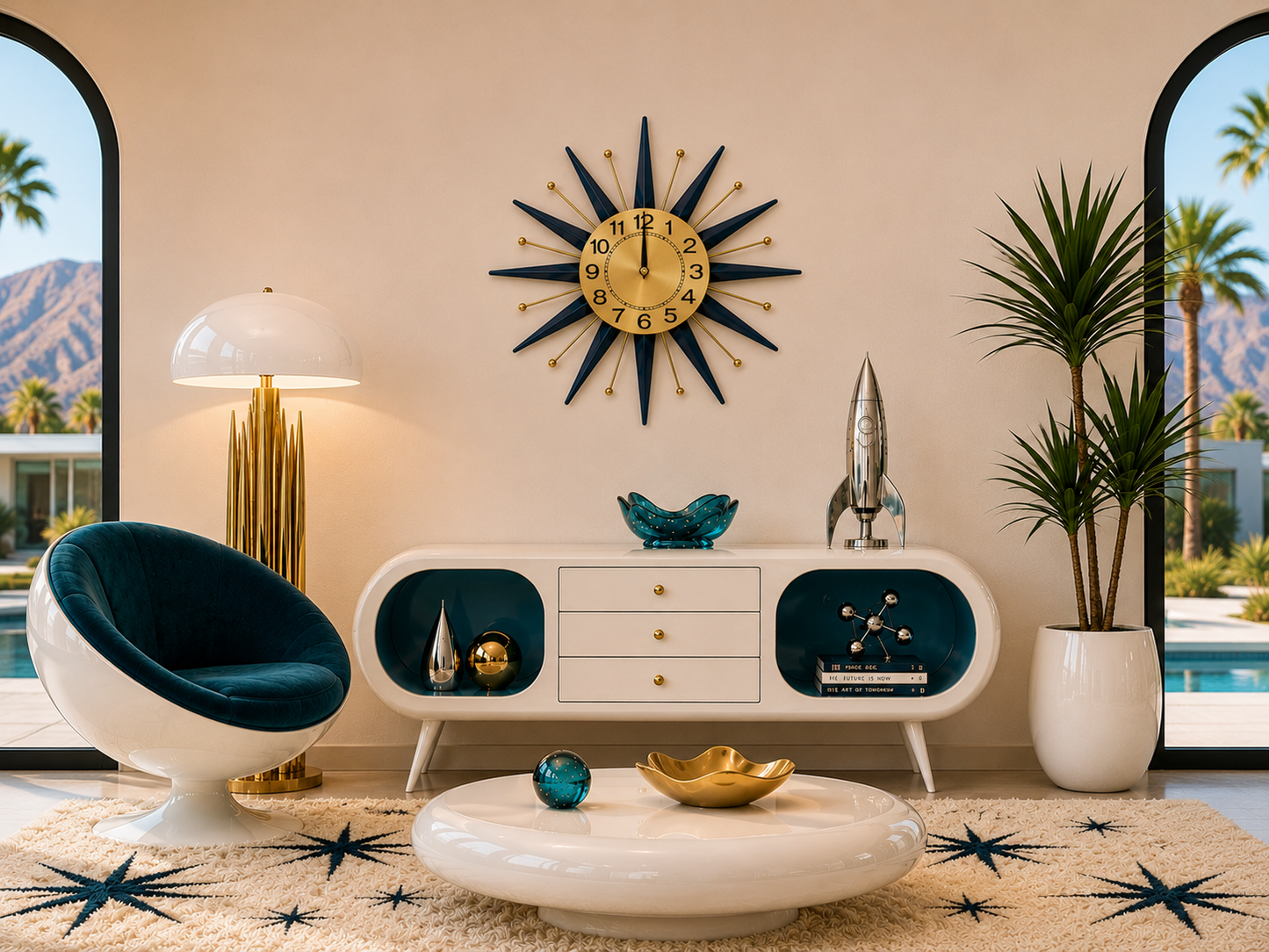 Starburst Clock. Gold With Navy Blue Rays. Price Includes Safe Shipping Within Australia
