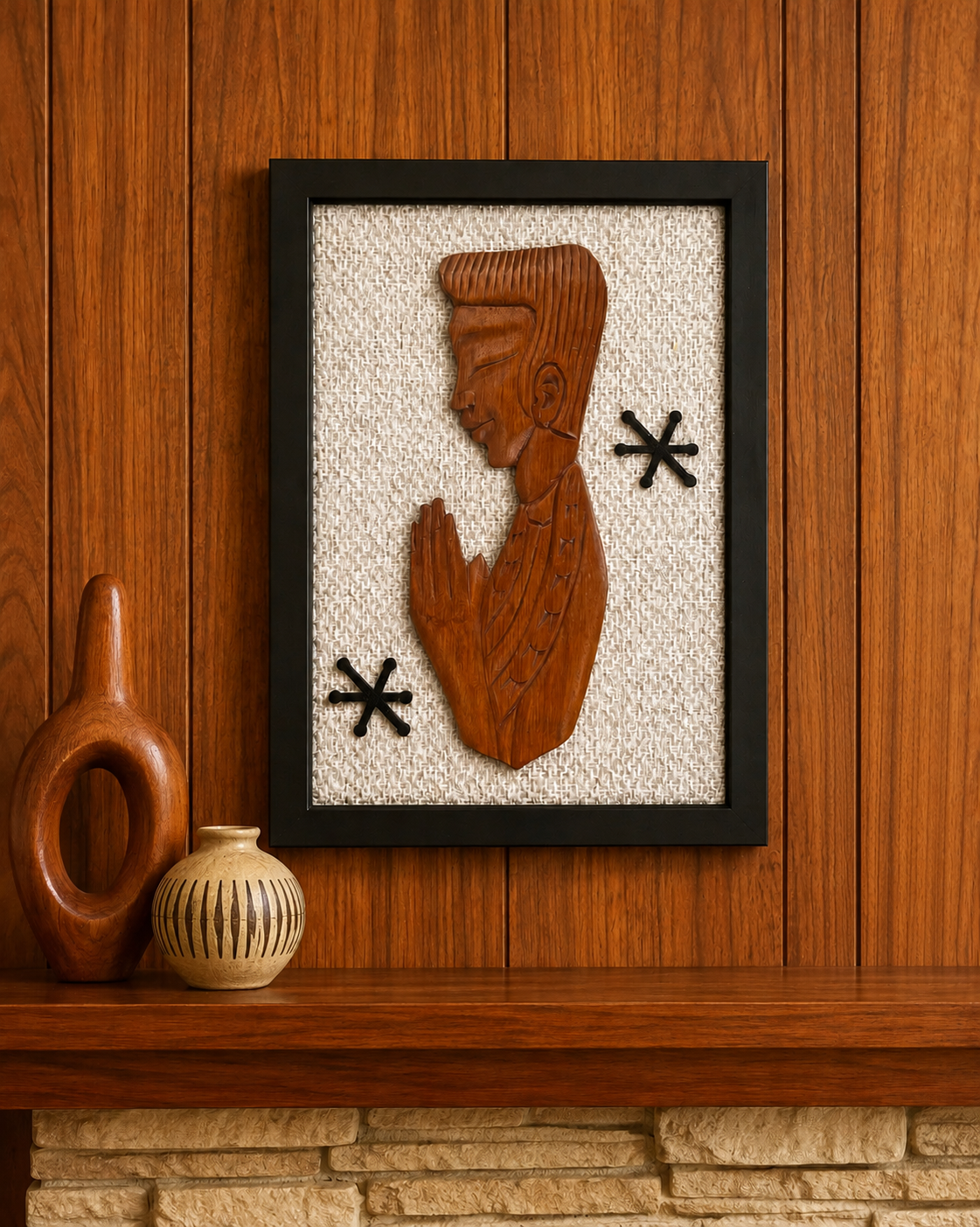 Midcentury Modern Carved Wood Praying Boy. Includes Shipping Within Australia.