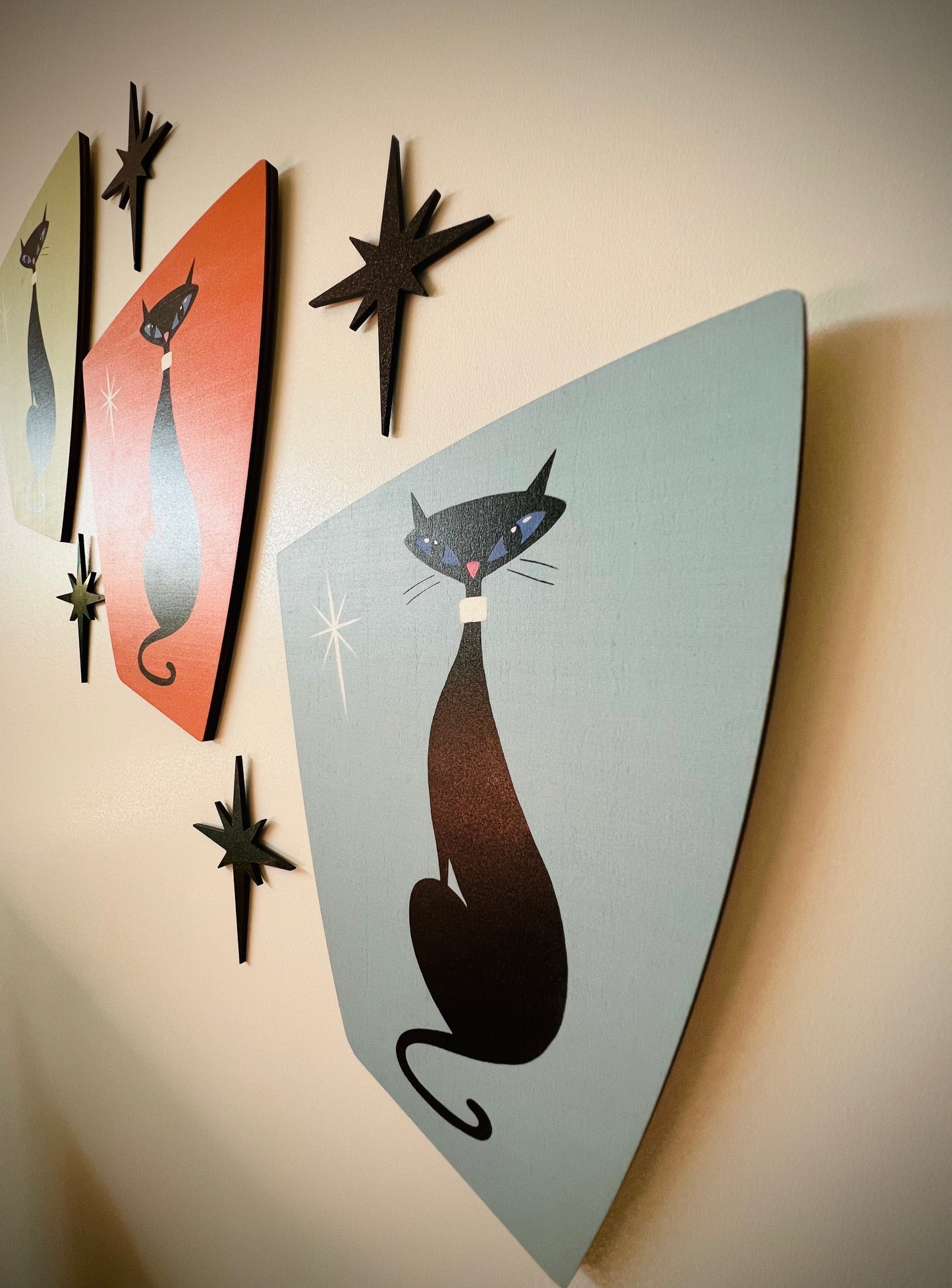 Atomic Age Cats. 3 Pieces With 2 Black Atomic Nodes. FREE SHIPPING.