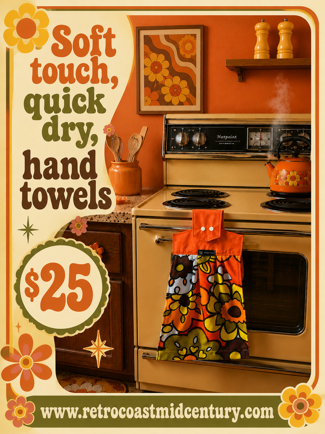 Retro Hand Towel. Shipping Included Within Australia.