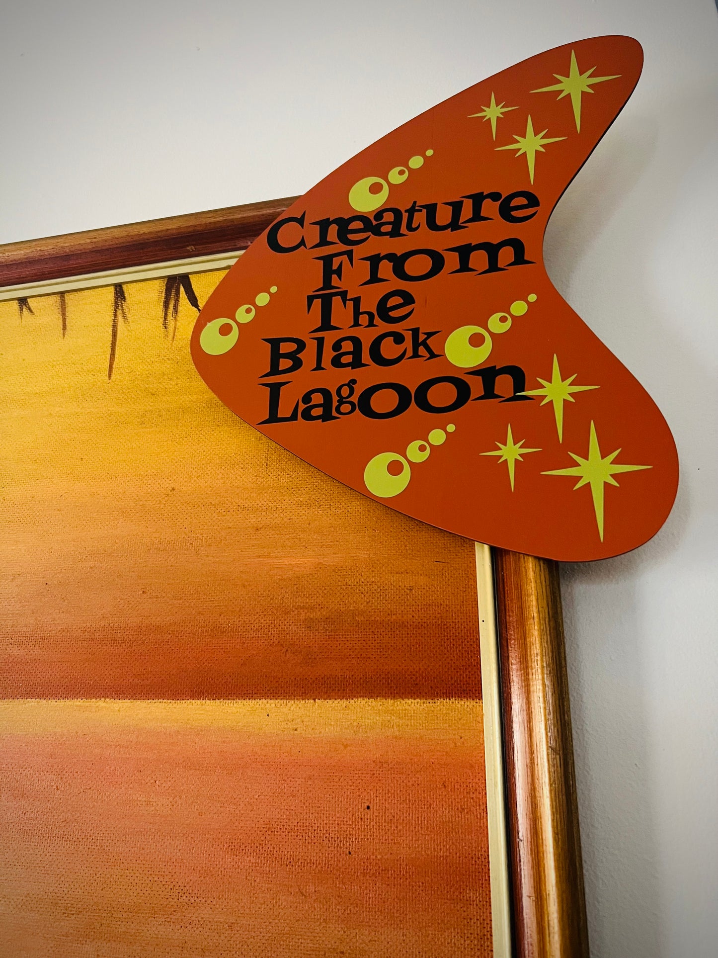 Creature Emerging From Large Vintage Sunset Oil Painting. FREE SHIPPING WITHIN AUSTRALIA.