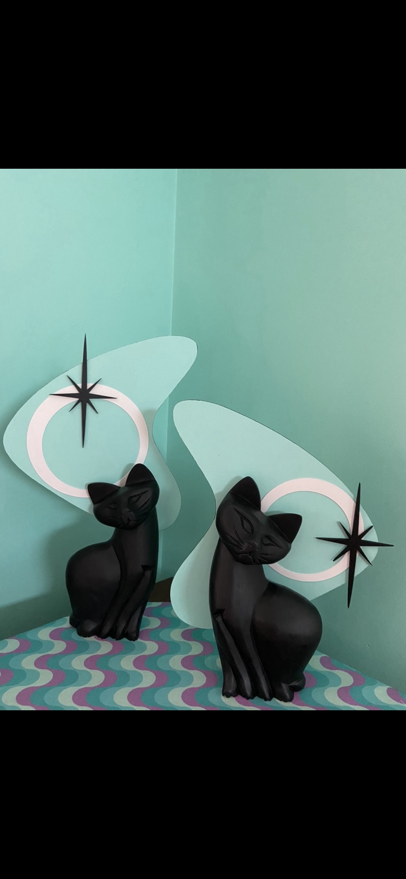 Retro Coast Midcentury - Vintage Free-Standing Midcentury Modern Starburst Cat Art (Pair )