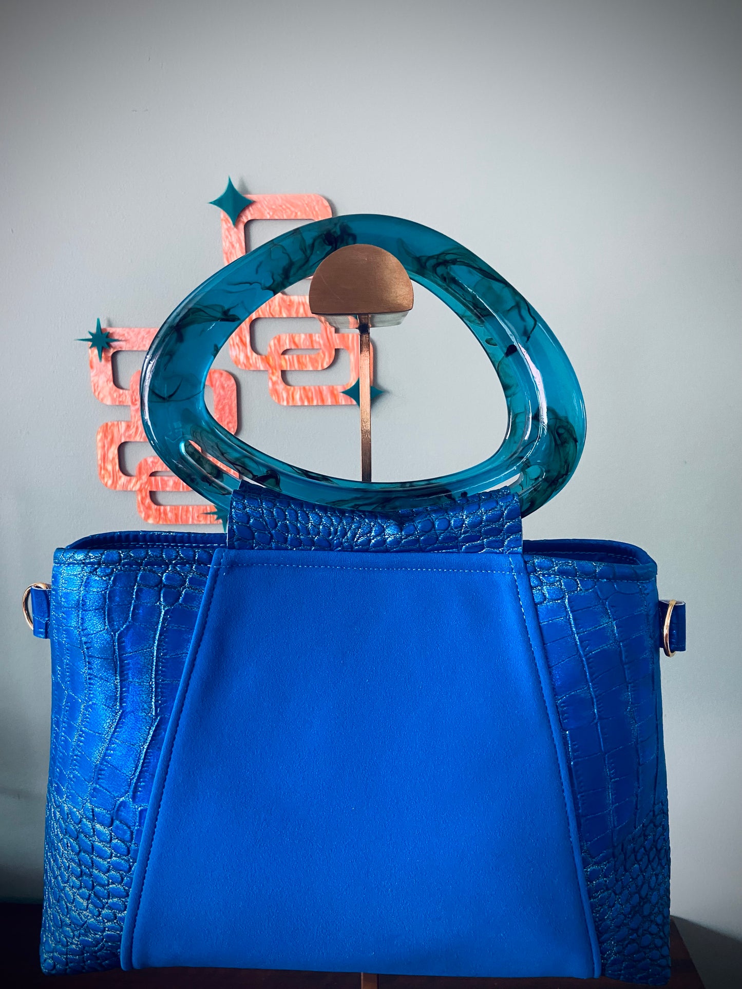 Retro Coast Midcentury Blue Tortoise Shell Hand Bag.