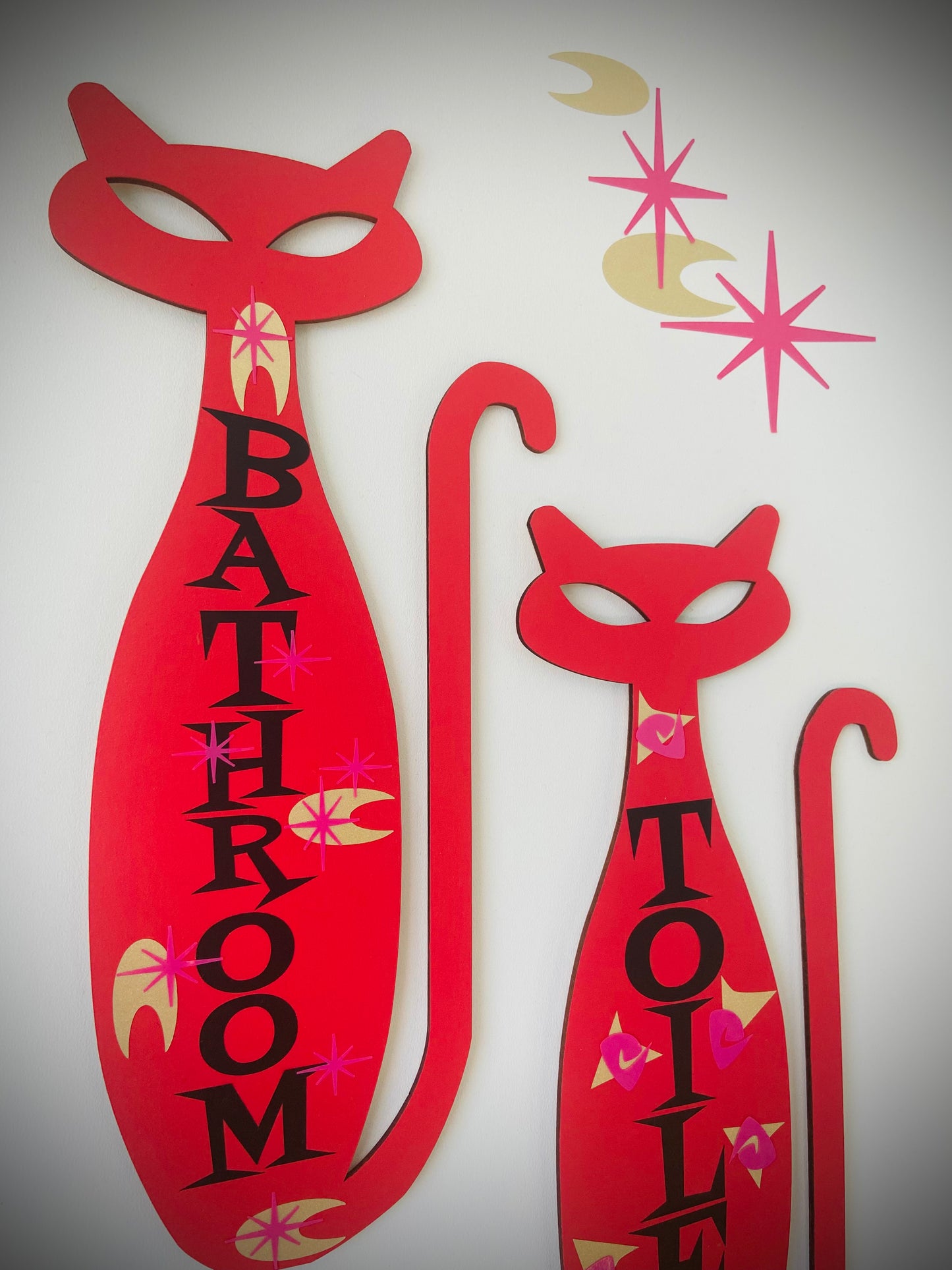 Midcentury | Atomic Age Bathroom & Toilet Retro Cat Signs ( Both ) Free Shipping Within Australia.