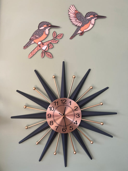 Navy Blue & Gold Starburst Clock. INCLUDES SHIPPING ( within Australia only ) FREE KOOKABURRAS