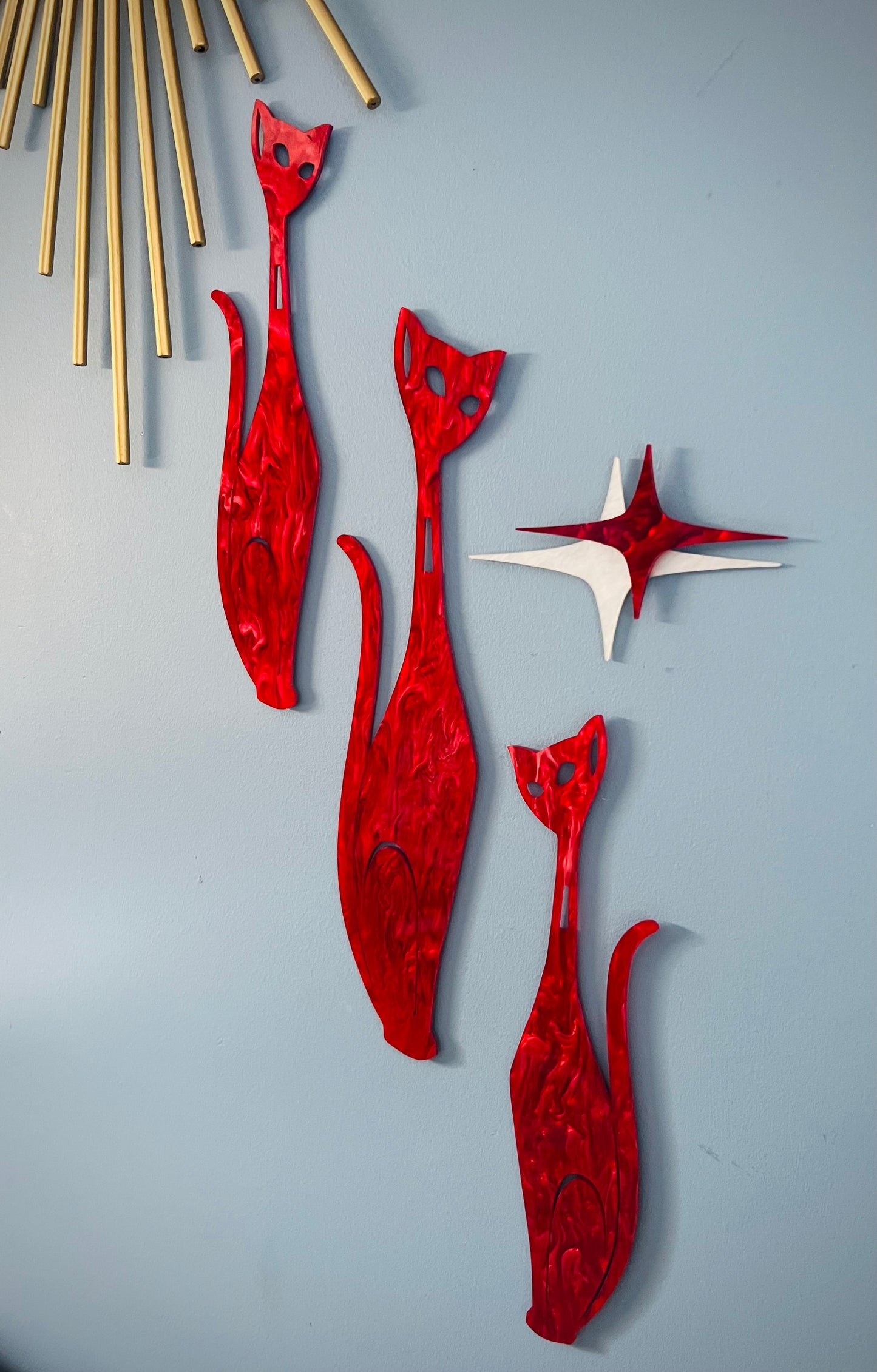 Marbled Red Sexton Cat Set With Elongated Diamond. FREE SHIPPING WITHIN AUSTRALIA.