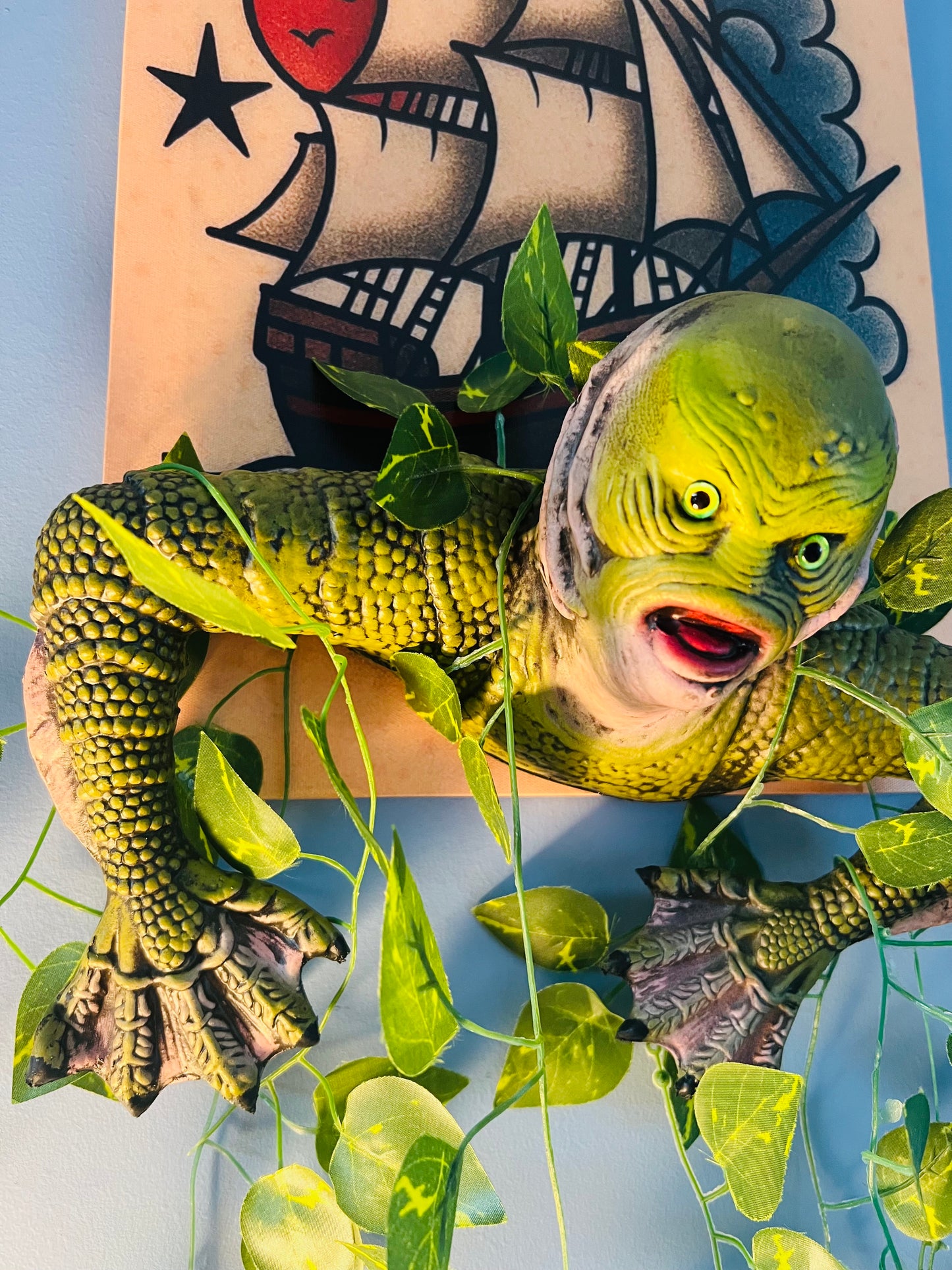 Creature Emerging From Sea With Trad Tattoo Ship- Wall Hanging. FREE shipping within Australia