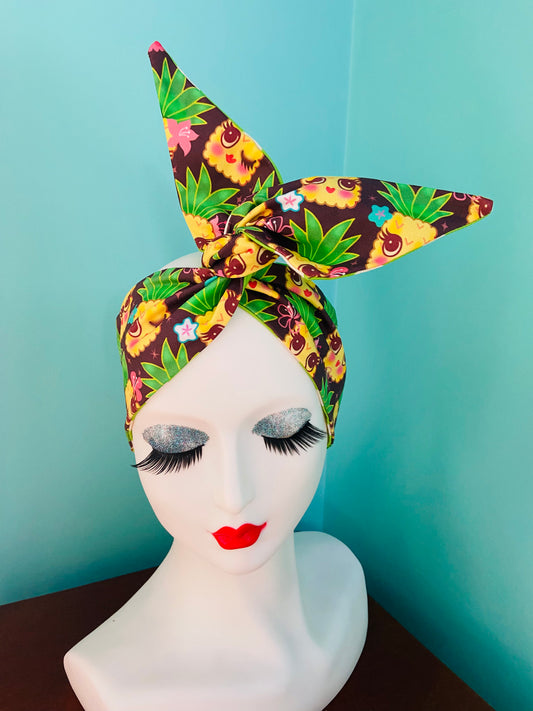 Retro Coast Midcentury Pinup Reversible Kawaii Pineapple & Polka Dot Wired Head Band