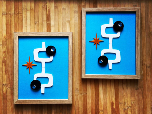 Retro Coast Midcentury Abstract Wall Art. Pair.