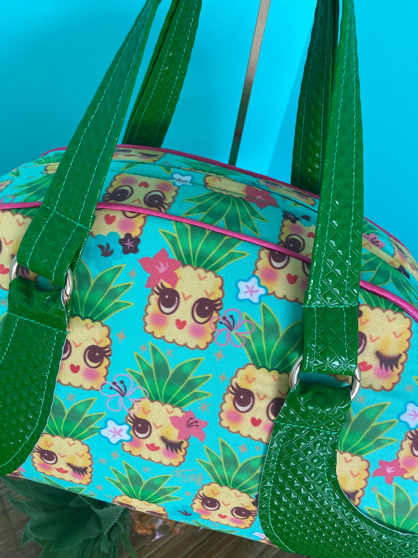 Retro Coast Midcentury Miss. Fluff Kawaii Pineapple Bowling Bag.