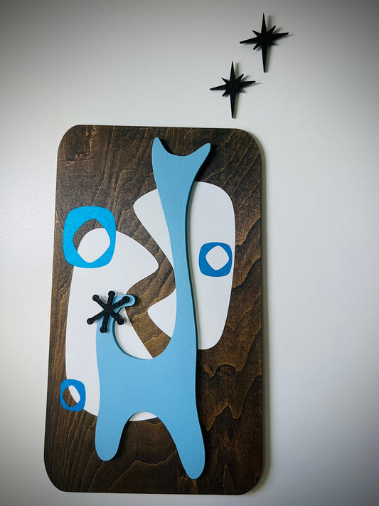 Midcentury Modern Blue Kitty Wall Art