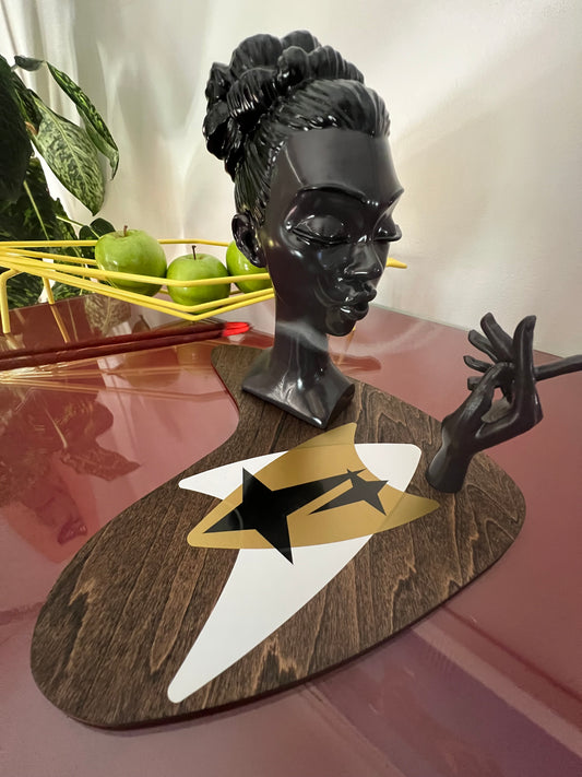 Vintage Style Lady Head Incense Burner, Smoking Woman, on Midcentury Modern Birch Base. FREE SHIPPING.