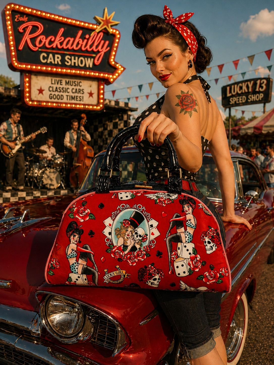 Pinup Girl Bowling Bag Style Handbag. Retro. Rockabilly. Free Shipping Applies Within Australia.