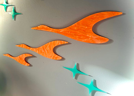 Abstract Flying Ducks, Set of 3 With Elongated Diamonds