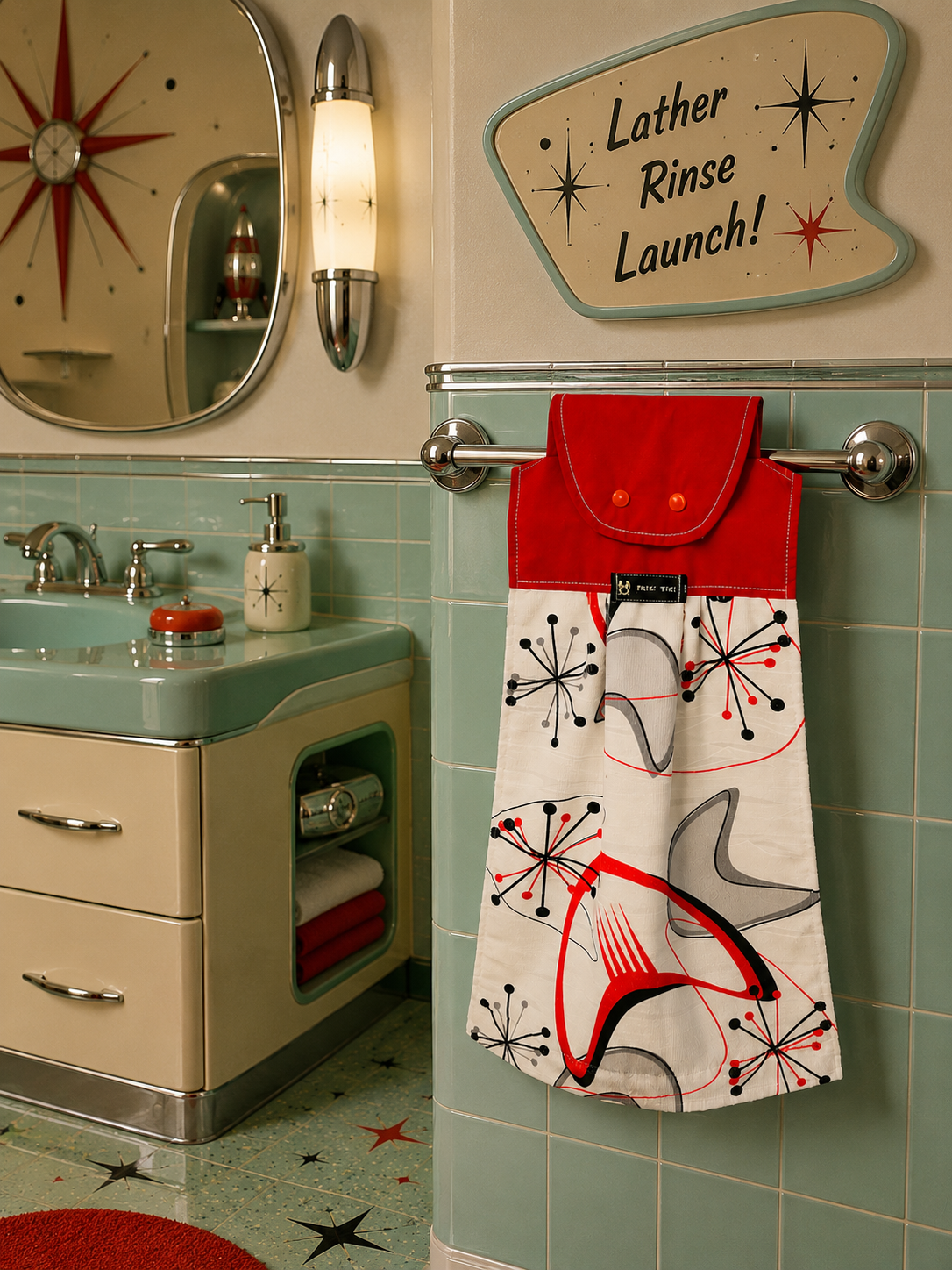 Retro Coast Atomic Age Hand Towel. Free Shipping Within Australia.