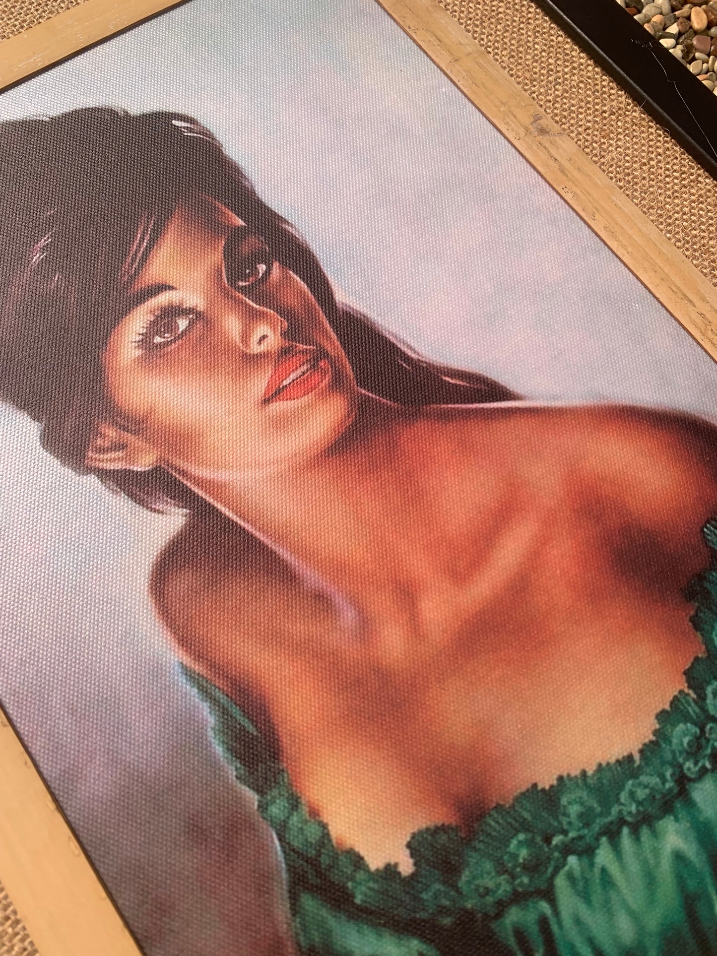 JH Lynch Tina In A Green Dress Framed Canvas. Includes Shipping Within Australia.