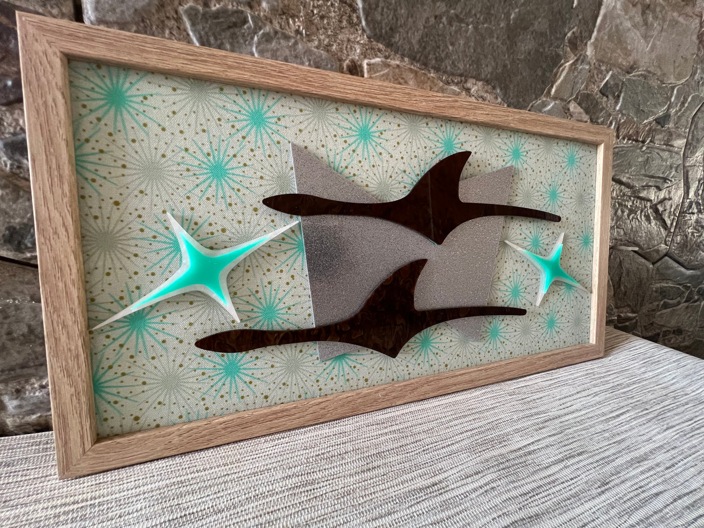 Framed Atomic Age Pair Of Gulls In Flight. Free Shipping Within Australia.