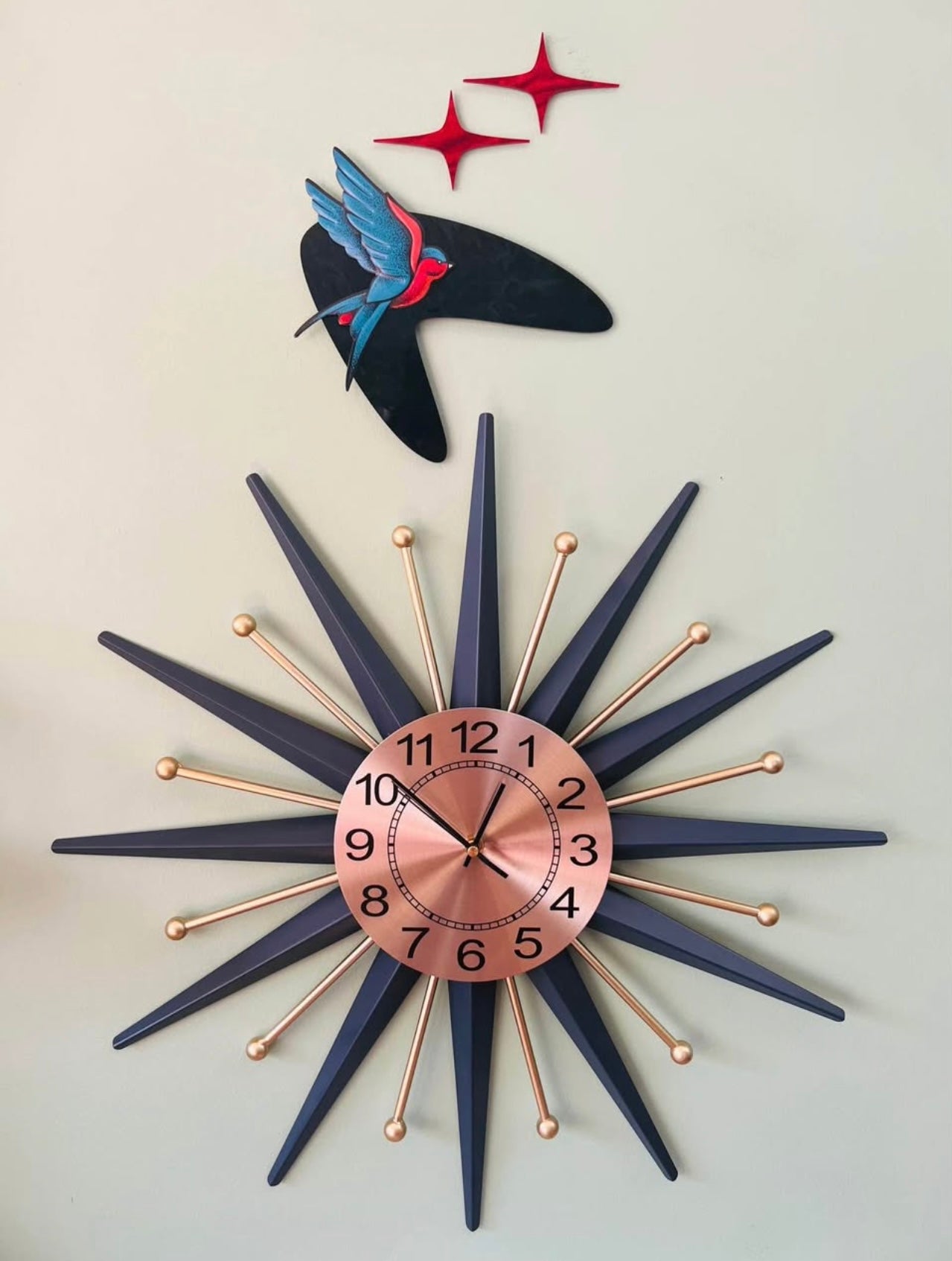Starburst Clock With Vintage Swallow Bid Feature & Elongated Diamonds. FREE Shipping Within Australia.