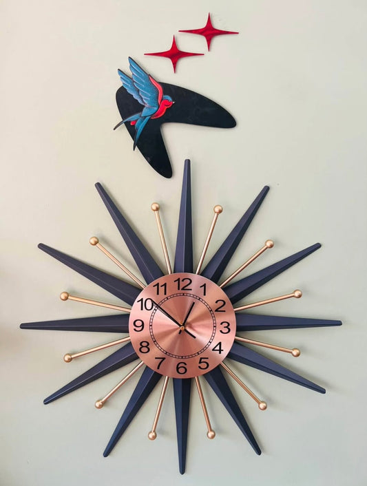 Starburst Clock With Vintage Swallow Bid Feature & Elongated Diamonds. FREE Shipping Within Australia.